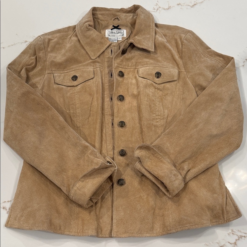 Live a Little Tan Suede Leather Jacket Y2K Era Size Large